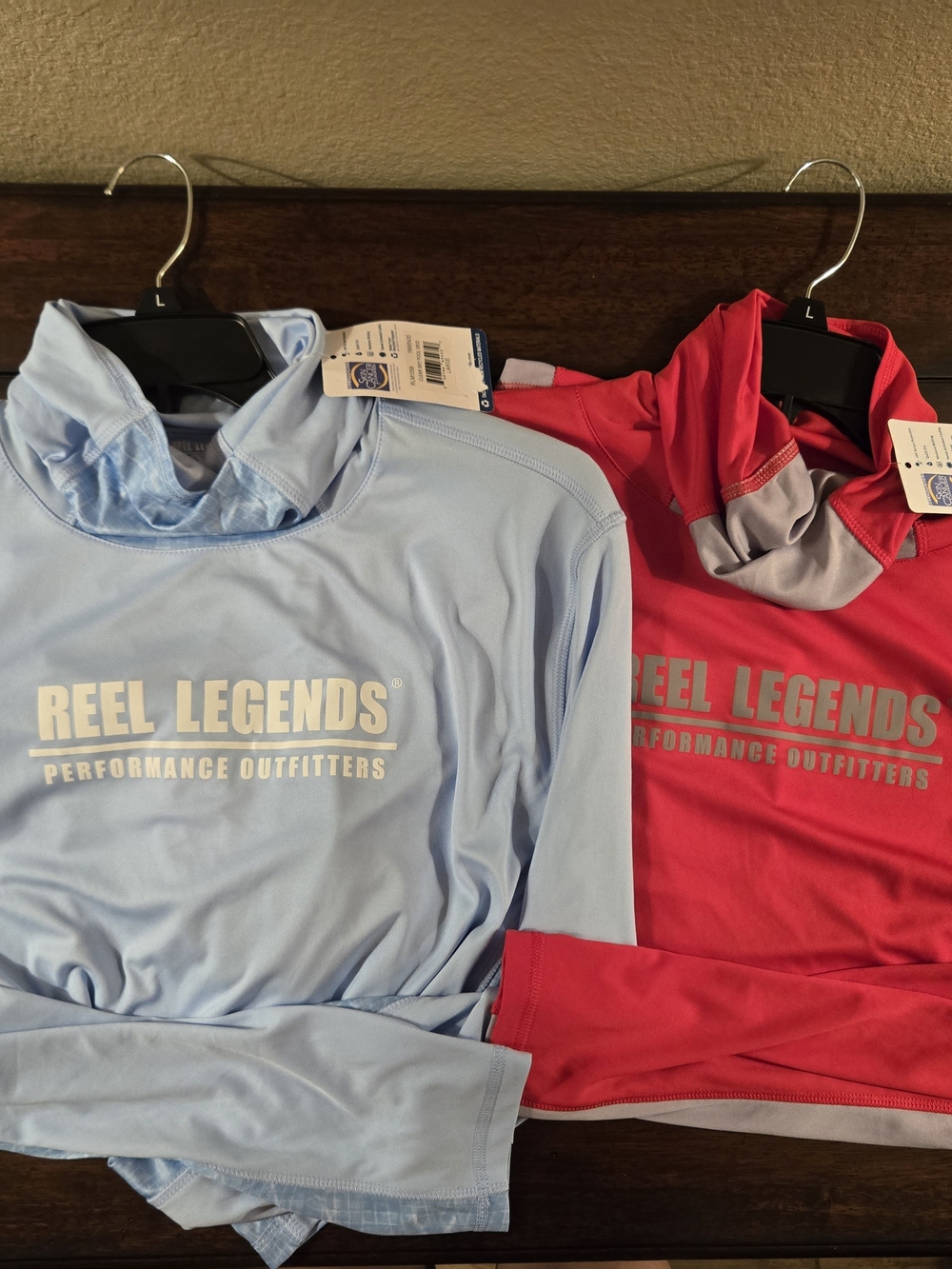 2 Reel Legends Men’s Long Sleeve Performance Shirts - Light Blue & Red